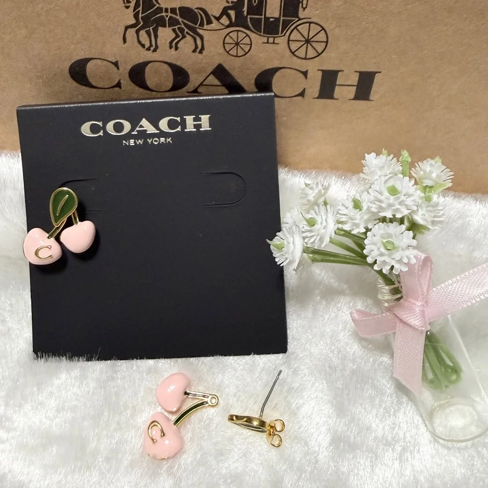🌸✨Coach Cherry Stud Earrings • Gold/Pink - Picture 5 of 8